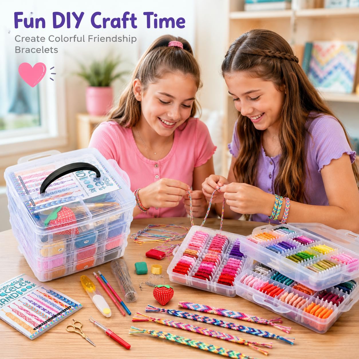 Athena's Elements Stickgarn-Set – 150 Farben Stickgarn mit Kreuzstich, Nähgarn-Werkzeuge, 3-stöckiger transparenter Organizer und Armbandherstellungsanleitung
