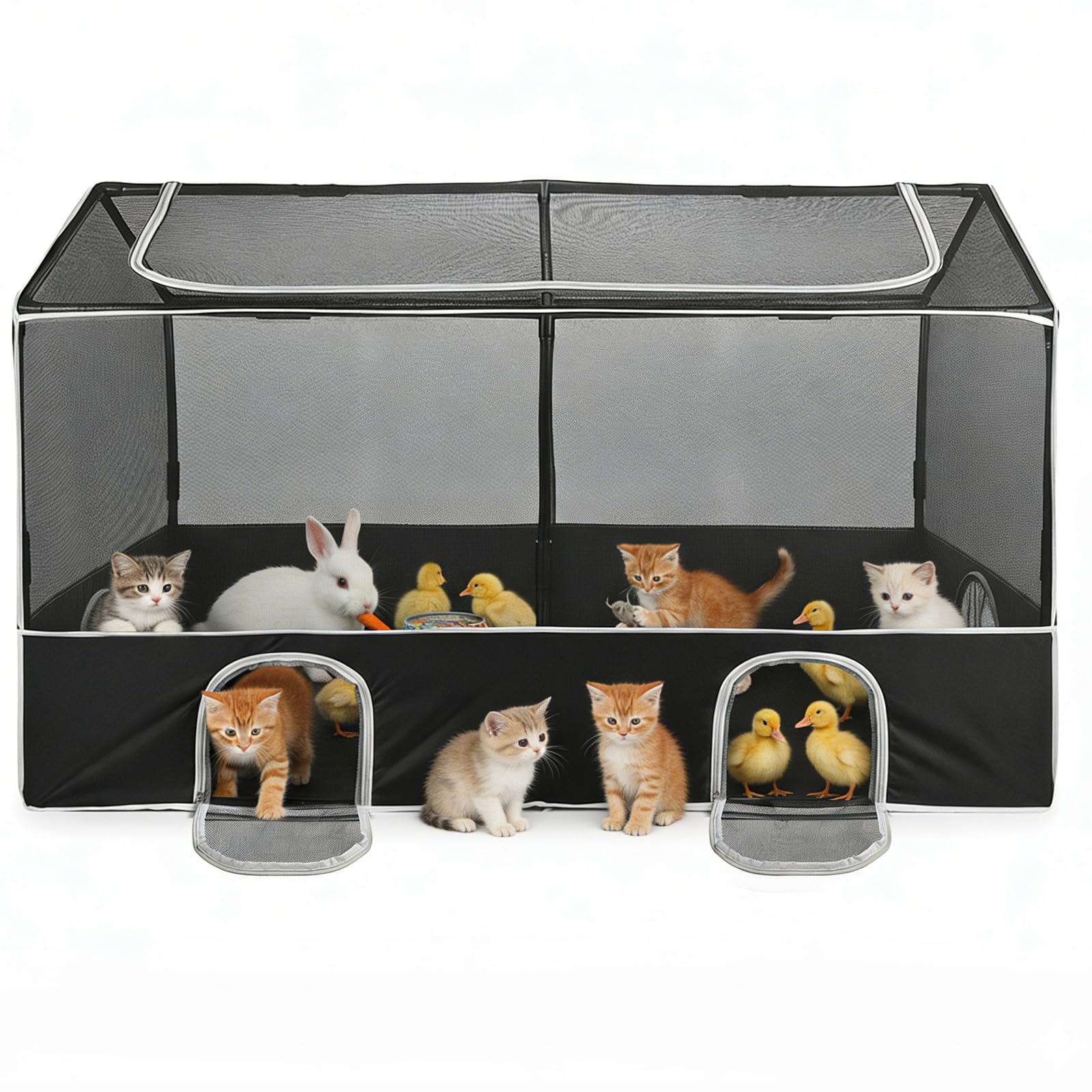 Kleintiergehege, Freilaufgehege Katzen Kaninchen für Innen und Außen, Haustier-Laufstall mit Wasserdichtem Boden & 4 kleinen Türen für Hamster, Igel, Kätzchen, Hühner, 160 * 80 * 80cm
