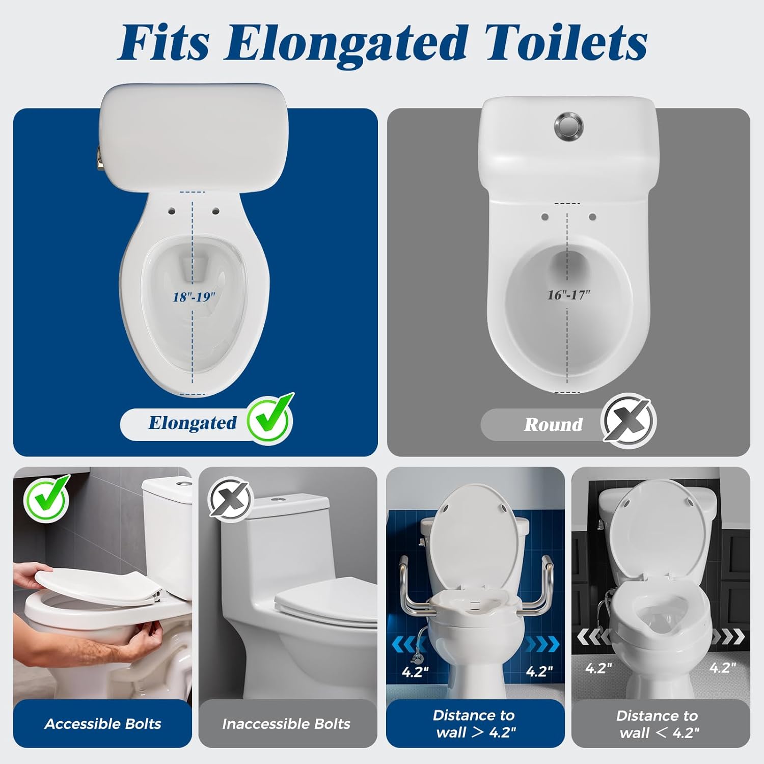 Raised Toilet Seat with Handdles and Bidet Attachment,Elongated - Non-Electric Bidet with Dual Nozzles - Elevated Toilet Risers for Seniors & Limited Mobility - Easy Install & Clean