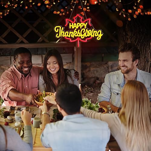 Miniatura 6 de Letrero de neón de hoja de arce de Acción de Gracias, 16.93 x 11.73 pulgadas, decoración de pared iluminada, letrero LED de hojas de otoño,