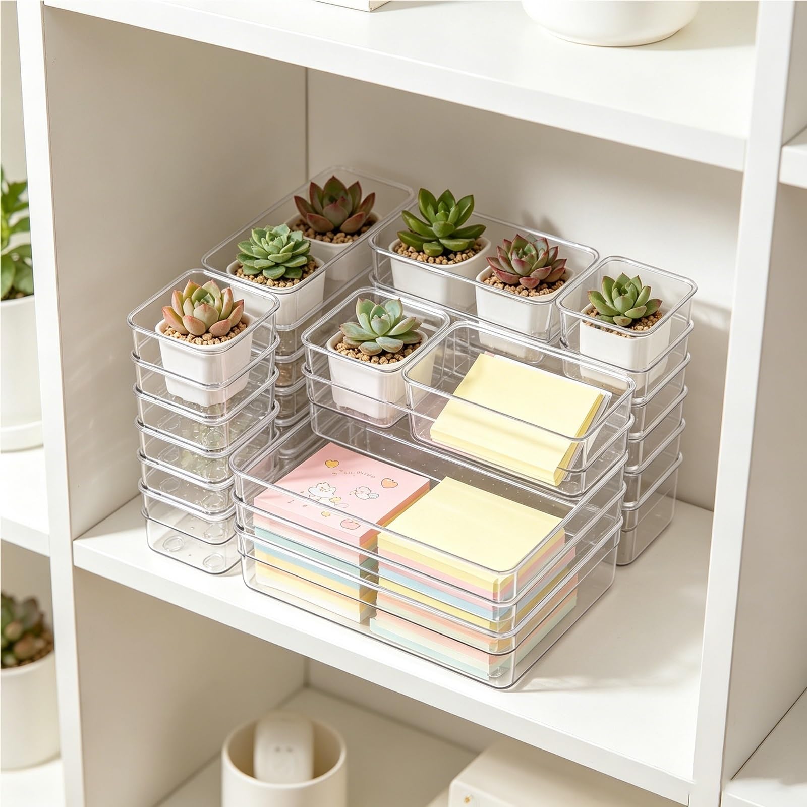 TYNGBT 25-Piece Clear Drawer Organizer Set, Plastic Storage Trays for Desk Kitchen Bathroom