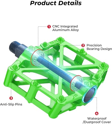 Miniatura 2 de KEMIMOTO Pedales de bicicleta de montaña, pedales planos de bicicleta MTB, rodamientos sellados duraderos de aluminio CNC de 916 pulgadas, para la