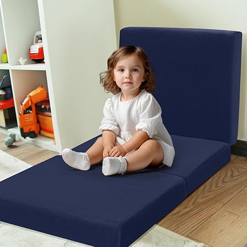 Miniatura 5 de MeMoreCool Colchón plegable para niños, tapete triple para siesta para niños pequeños, futón portátil para dormir o cama de suelo, azul marino, 57 x