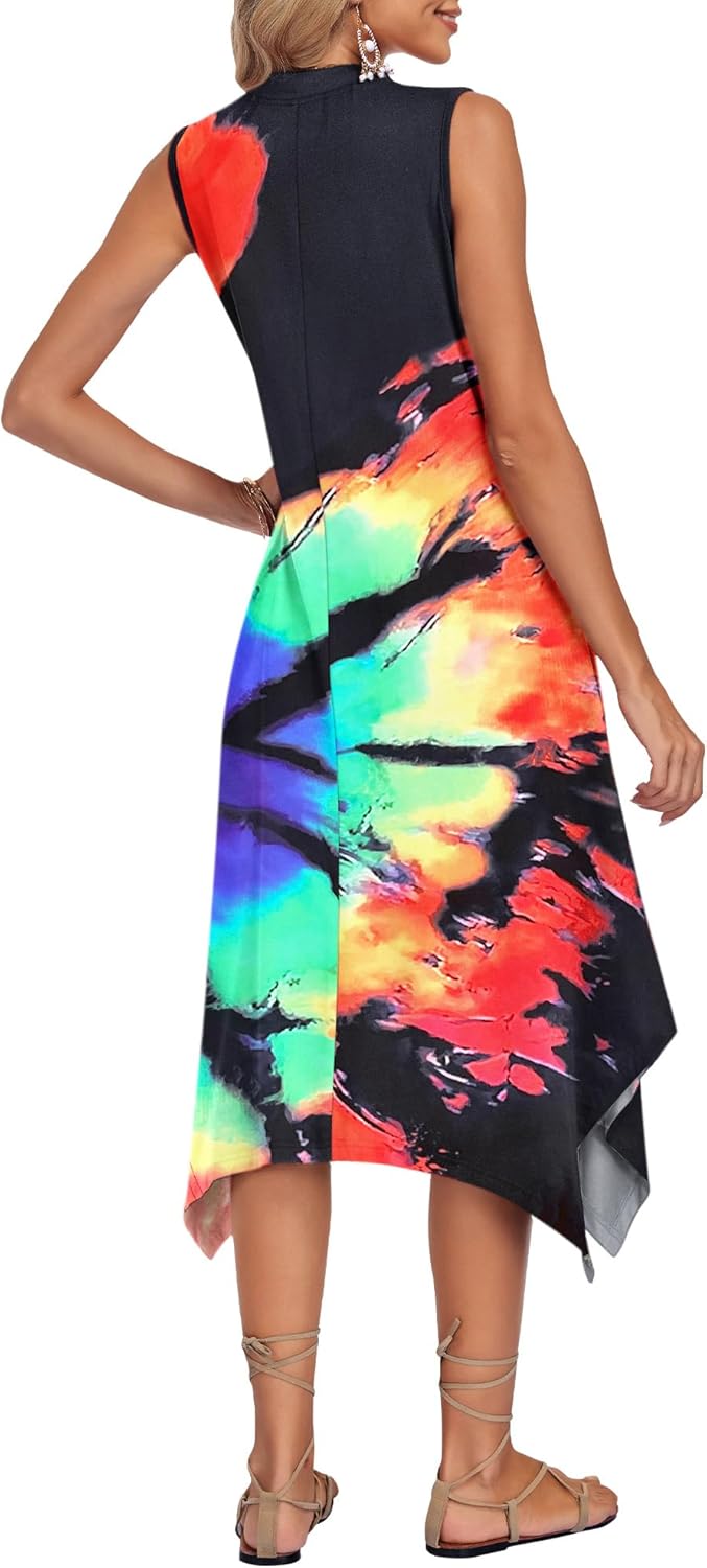 AUSELILY Summer Dresses for Women 2026 Casual Sleeveless Sundress Asymmetrical Hem Tank Midi Dress with Pockets - Image 5