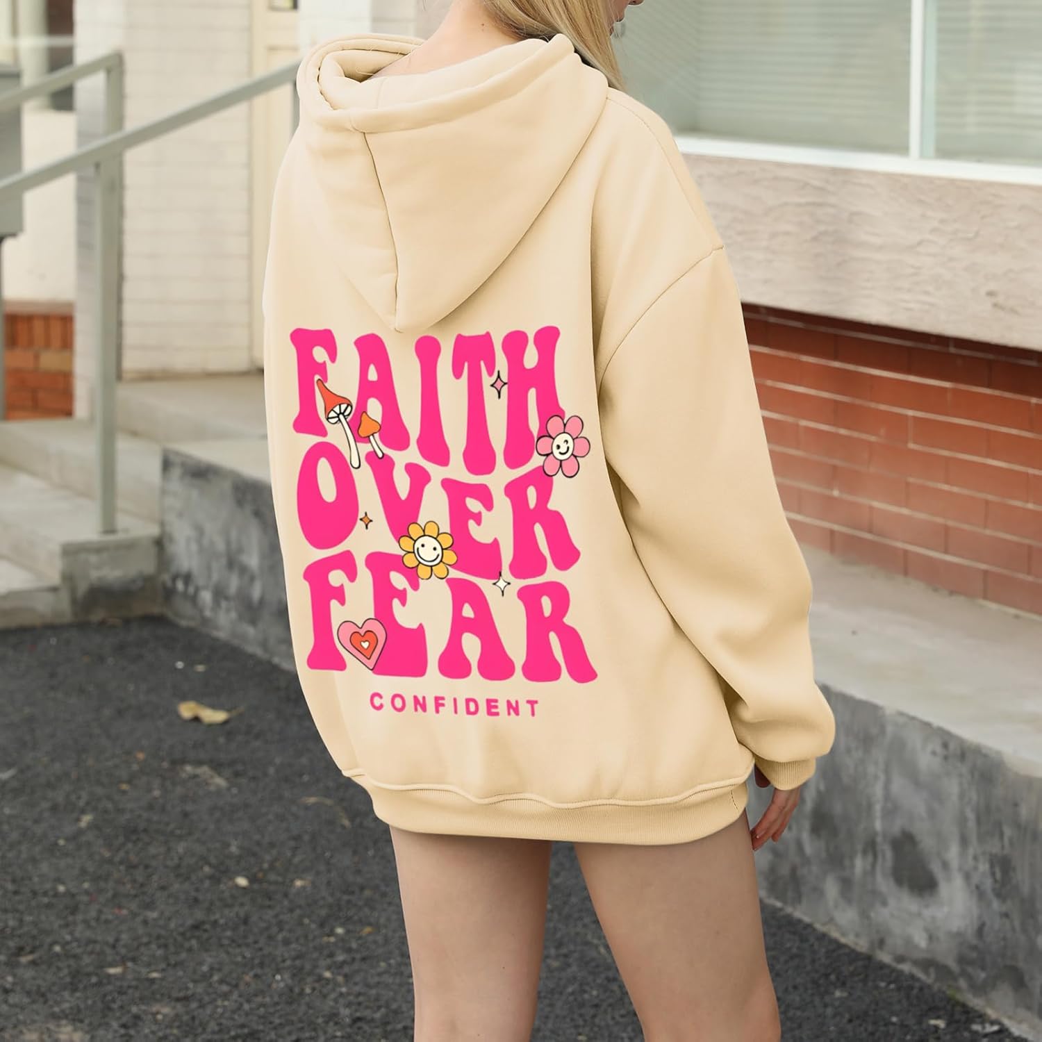 Girl's Faith Over Fear Hoodie Christian Religious Inspirational Sweatshirt for Teen Girls Cute Cartoon Graphic Hoodies - Image 5