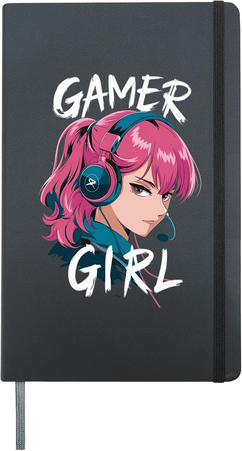 Anime Gamer Girl Hardcover Journal, Black