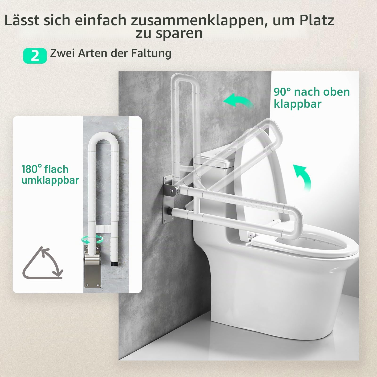 Behinderten WC Haltegriff für Senioren mit Rutschfestem Griff,Aufstehhilfe Toilette,Haltegriff Dusche Klappbar,Edelstahl,mit Einer Tragfähigkeit von 250kg Weiß