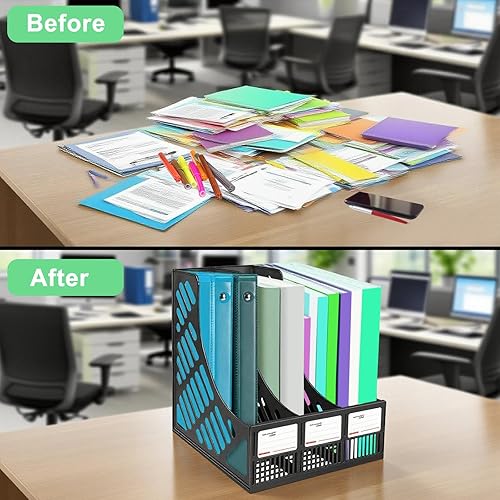 Miniatura 4 de Organizador de archivos de escritorio de malla vertical de 3 secciones, organizador de escritorio, clasificador de archivos, soporte de archivos de