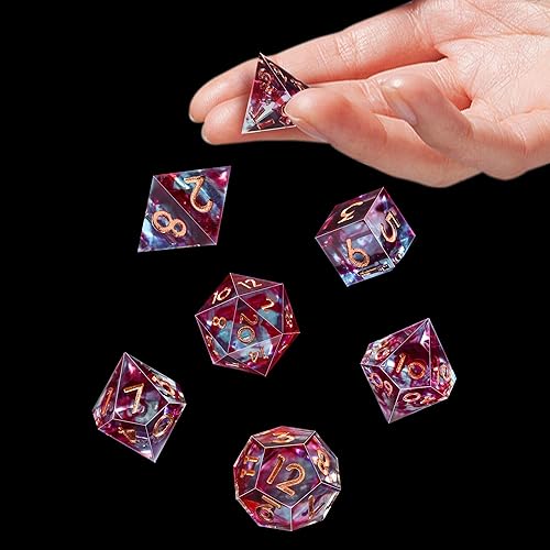 Vista 39 de AUSTOR Juego de dados DND de 7 troqueles hechos a mano, dados poliédricos de resina de borde afilado para juegos de mesa de Dungeons and Dragons RPG
