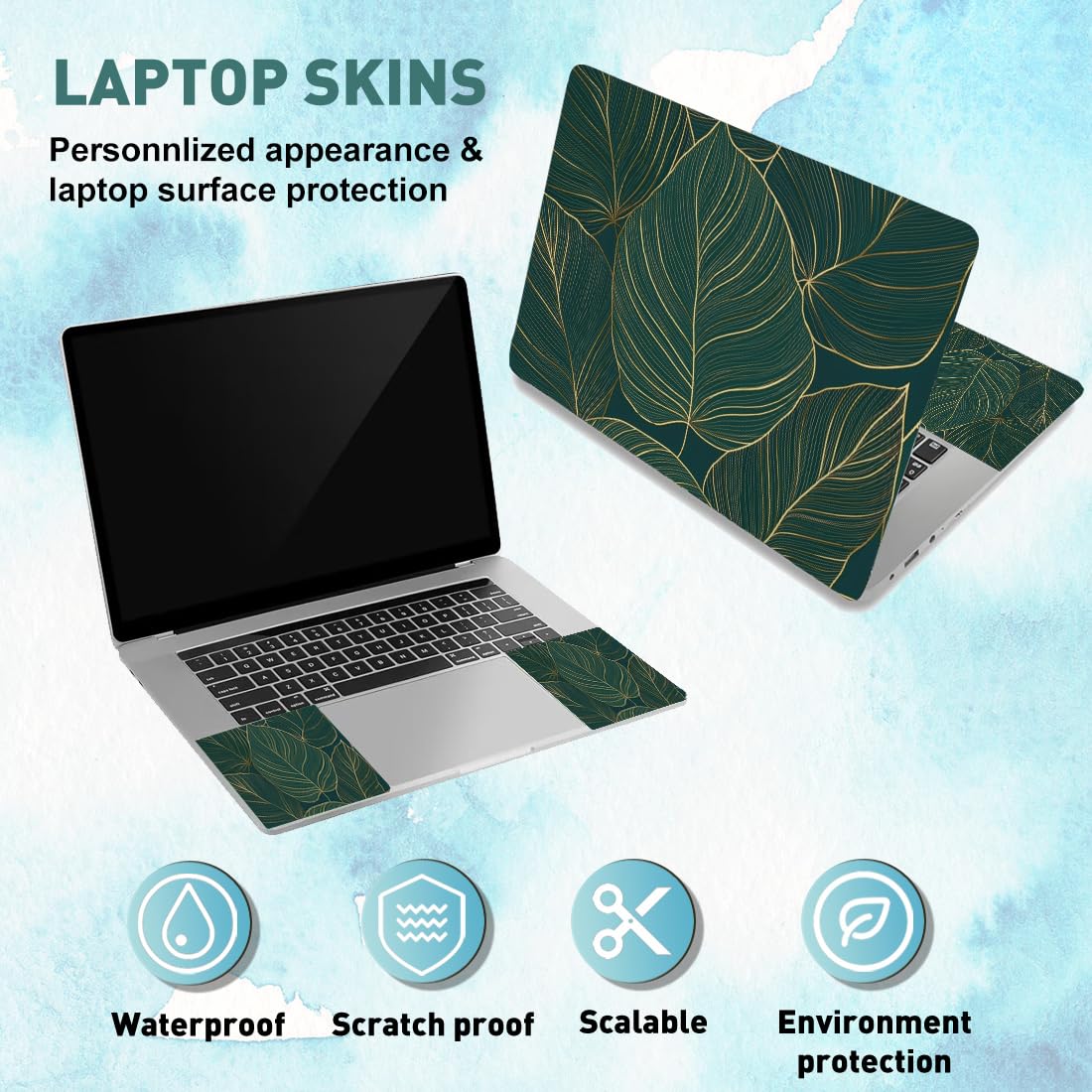 PLIGREAT Adesivo per computer portatile, adatto per computer portatile da 12", 13", 13,3", 14", 15 pollici, modello Monstera, universale, rimovibile, impermeabile, per PC
