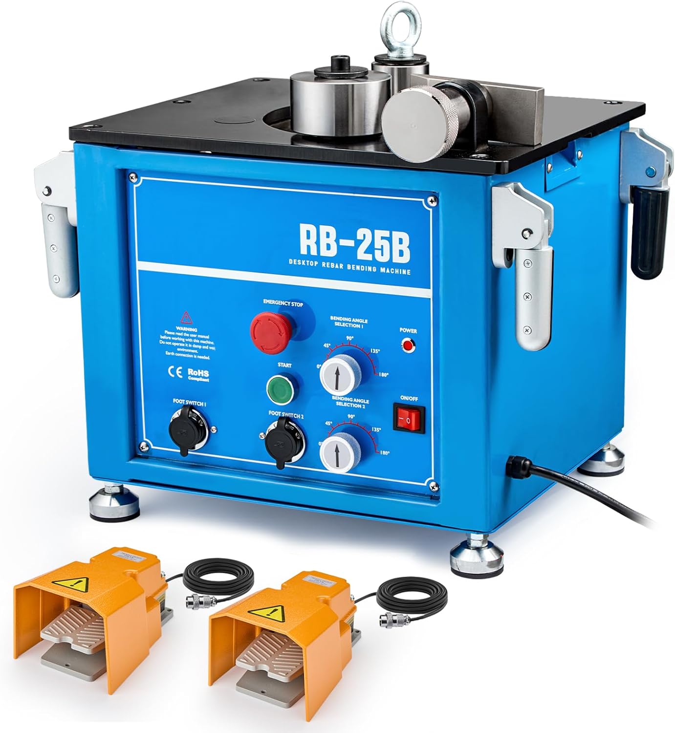Electric Hydraulic Rebar Bender,1600W Desktop Electric Rebar Bender,Bending up to 1 Inch #8 6-25mm Rebar Bending Angle 0-180 Degrees,with Foot Pedal for Bending Steel Rope (RB-25)