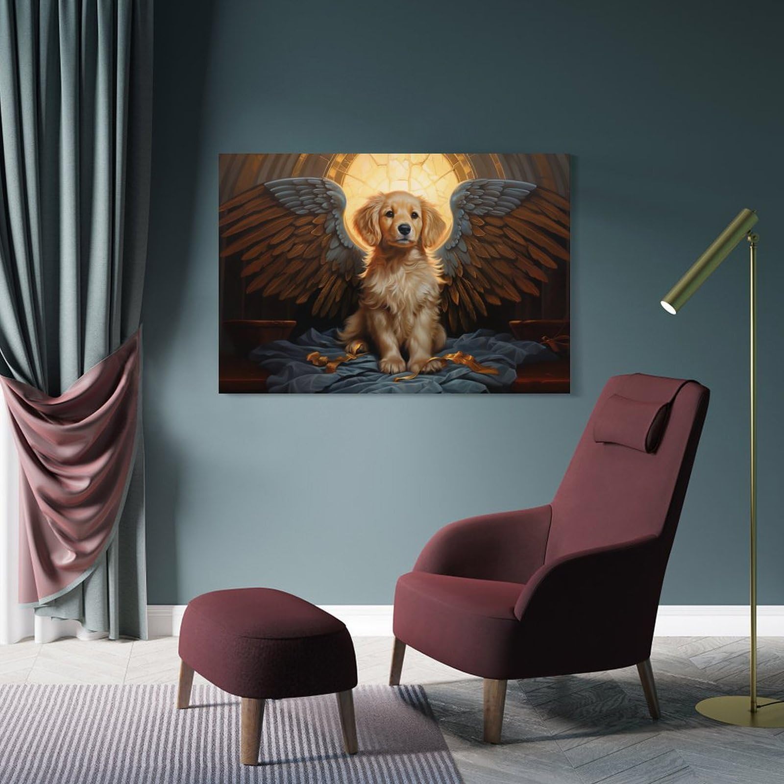 Junmoney Frame-Style-20 Canvas Wall Decor Golden Retriever Puppy Angel, 24X36inch(60X90cm), For Flats, Guest Rooms Or Compact Rooms, Wall Decor With Flexible Room Appeal
