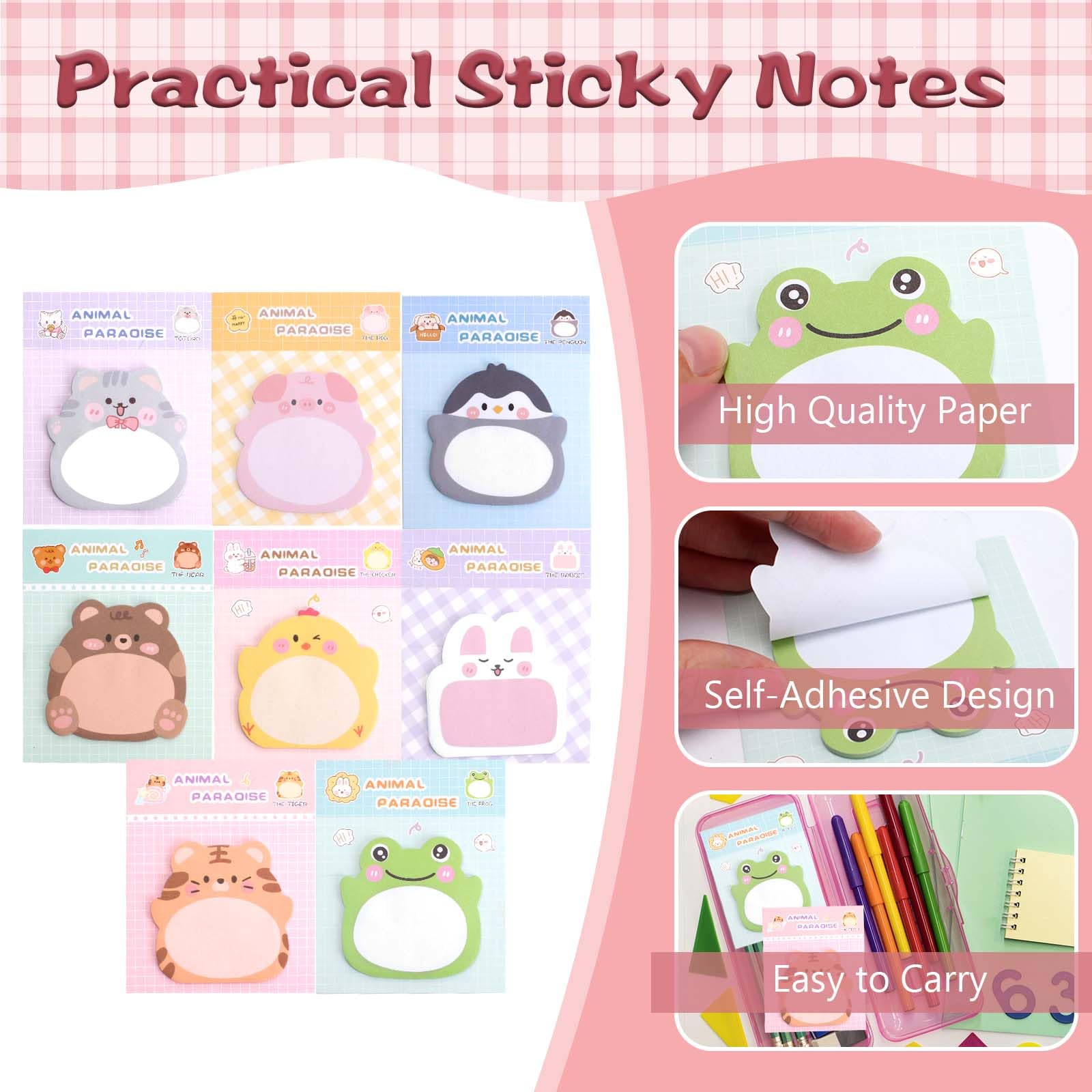 640 Vellen Sticky Notes, Zelfklevende Verwijderbare Creatieve Notes 8 Verschillende Schattige Dieren Voor School Kantoor Memo Feestjes 664216735
