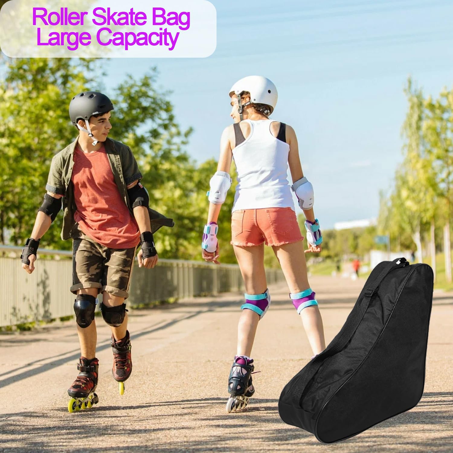 Bolsa de Patinaje de Ruedas Bolsa de Patinaje de Hielo Azul Tela Oxford Hidrófugo Bolsa para Patines 4 Ruedas Correa de Hombro Ajustable Bolsa Patines Línea