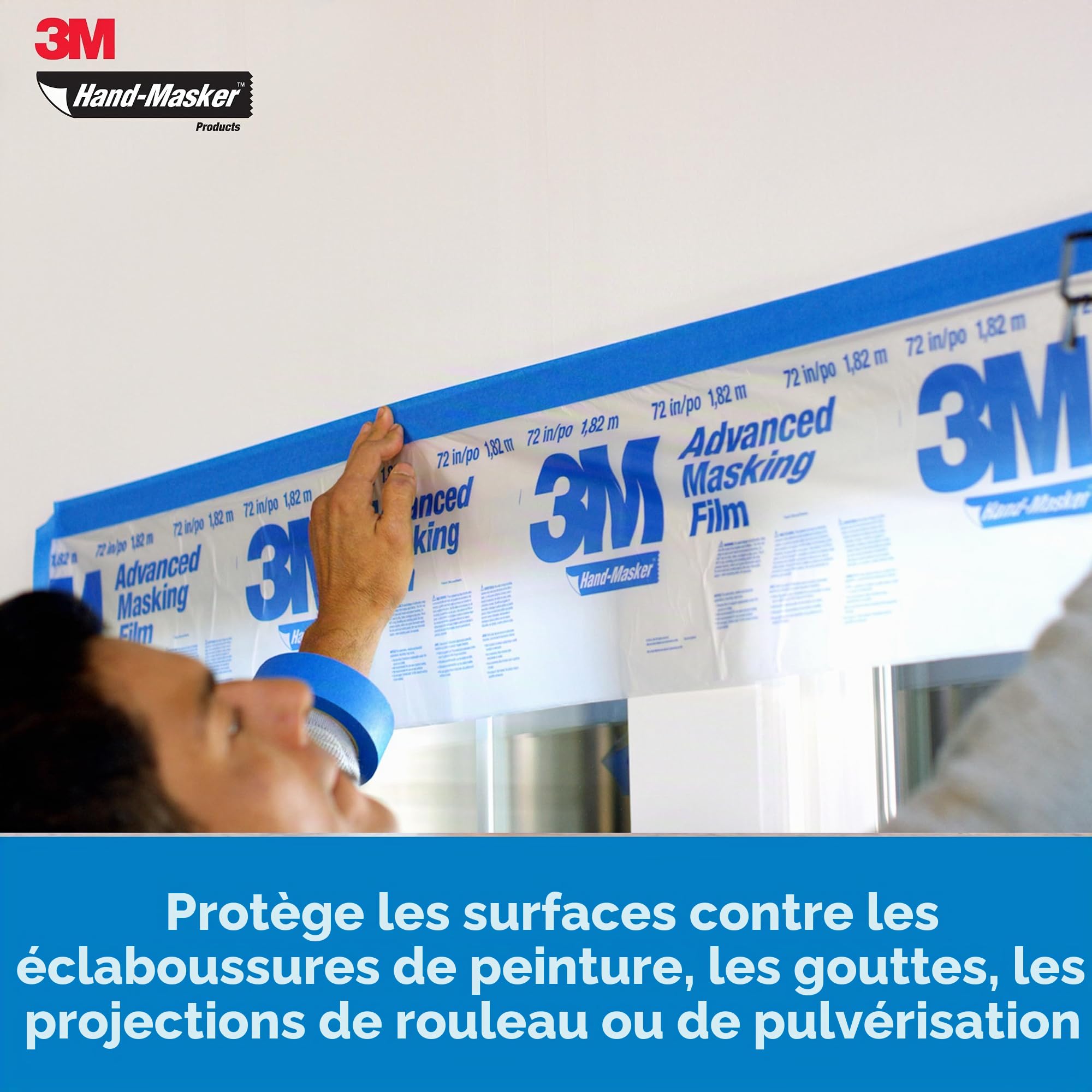 3M Hand-Masker M3000 Kit Film de Masquage et Ruban Adhésif Préassemblés - Parfait pour Fenêtres, Portes, Baignoires et Autres Surfaces - Protection Maximale contre les Éclaboussures de Peinture