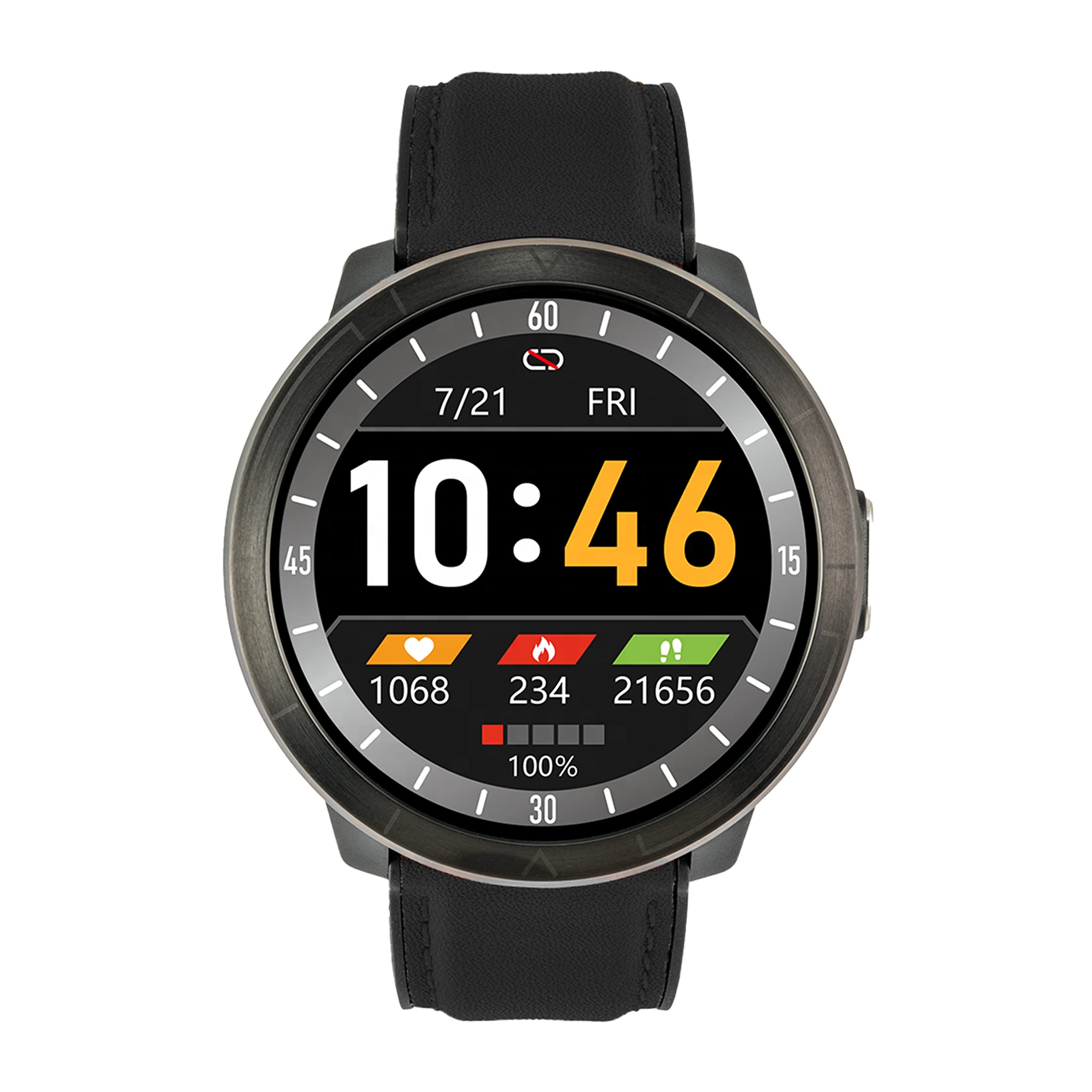 Watchmark WM18, Smartwatch Skórzany, M, Czarny