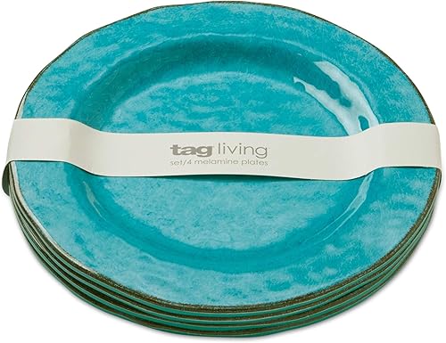 tag Veranda - Juego de 4 platos de ensalada de melamina de 9.3 pulgadas de alto x 9.3 pulgadas de largo x 1.6 pulgadas de ancho, color azul