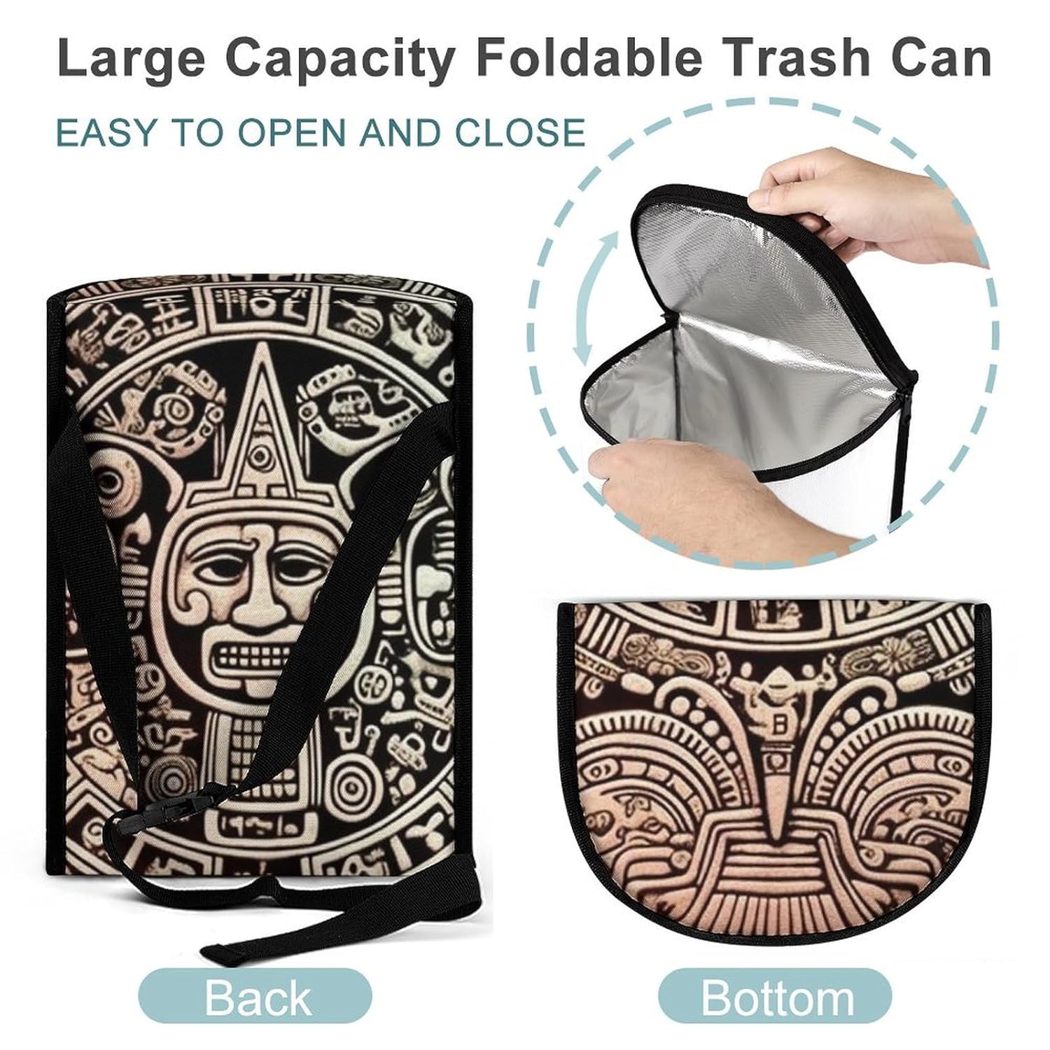 Hanging Car Trash Bag Mayan Calendar End of The World Printed Car Garbage Storage Bag Leakproof Car Trash Can Portable Garbage Storage Bags