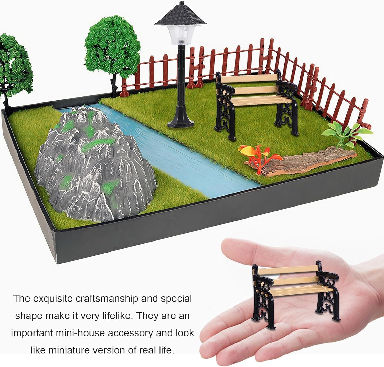 Wichtel Zubehör Set - Miniatur Straßenlaterne & Bank Für Wichteltür Deko 1/12