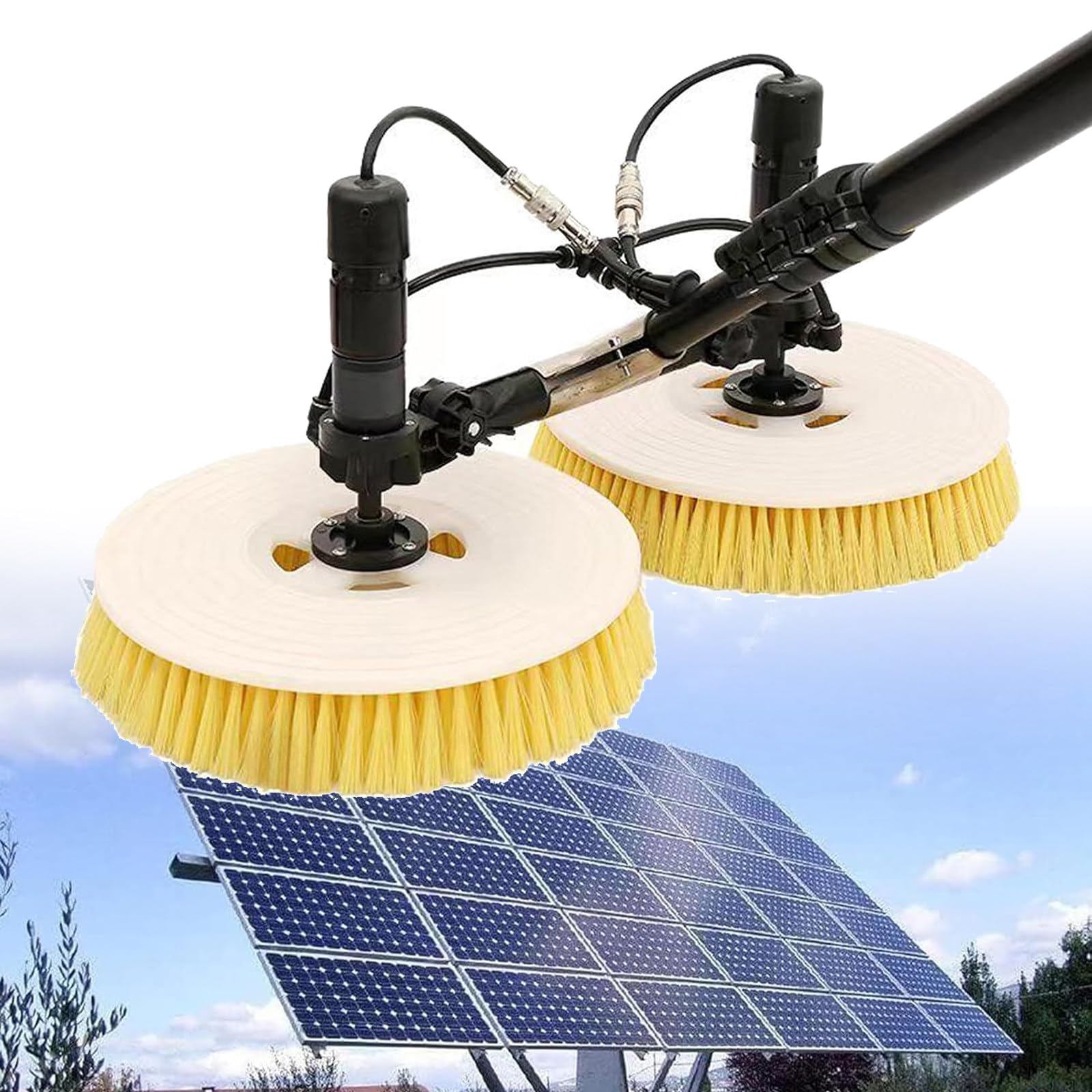IUokLU Double Head Automatic Cleaning Brush and Rod Kit for Solar Panels, Windows, and Roofs - Extends to 3.5m for Easy Reach and Efficient Cleaning(5.5m)