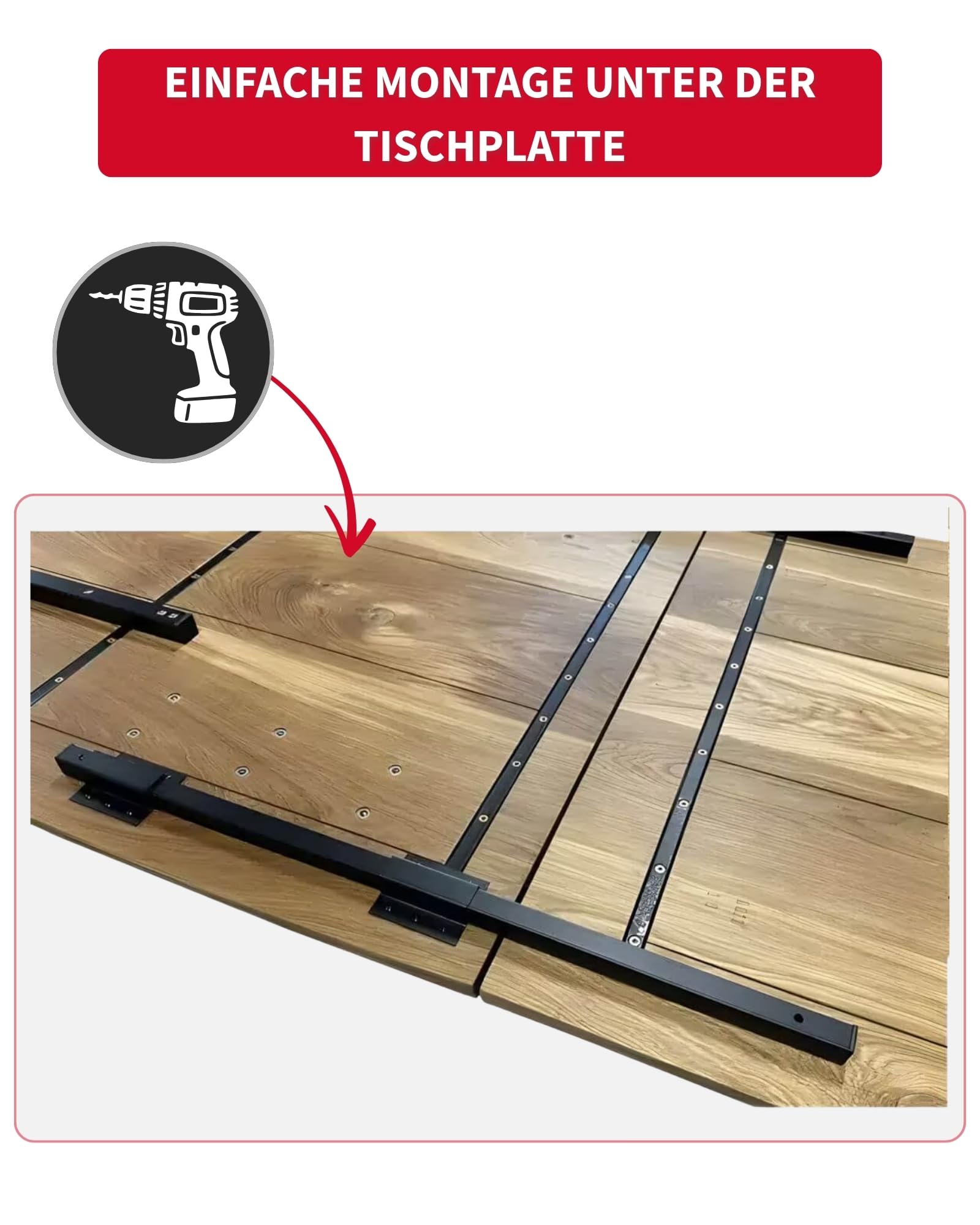 Gedotec Tischverlängerung 810 mm - 2 Stück Tischplattenverlängerung inkl. Befestigungsmaterial - Stahl schwarz matt - Verlängerung Esstisch aus Stahl, Tisch-Erweiterung für unter die Tischplatte