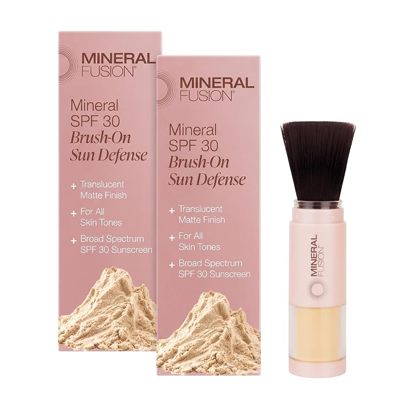 Protetor solar facial em pó com pincel Mineral Fusion SPF 30, translúcido, Pacote com 2