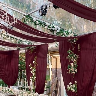 FUHSY Wedding Ceiling Drapes Burgundy Draping Fabric for Wedding Arch 4 Panels 5x20Ft Chiffon Maroon Curtains Drapes Sheer Backdrop Curtains Arch Drapery for Wedding Ceremony Stage Ceiling Decorations