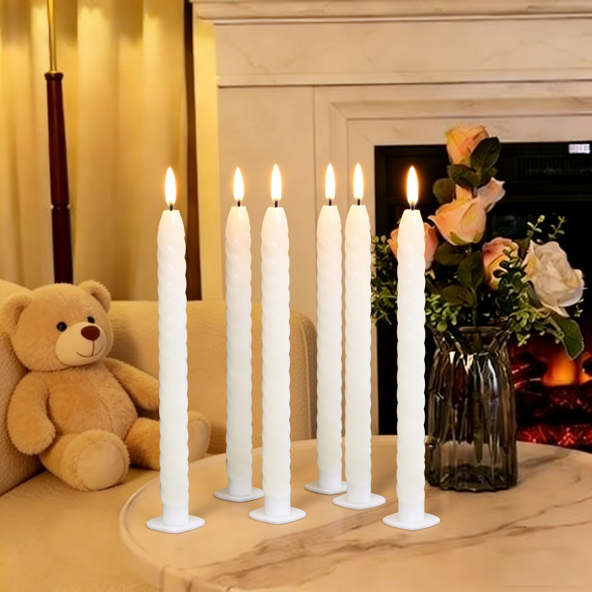 CANDLE CHOICE Candele coniche in vera cera senza fiamma, con timer a distanza, alte 24,4 cm, lunghe tremolanti, funzionamento a batteria, a LED, per cene, matrimoni, Halloween, decorazioni natalizie