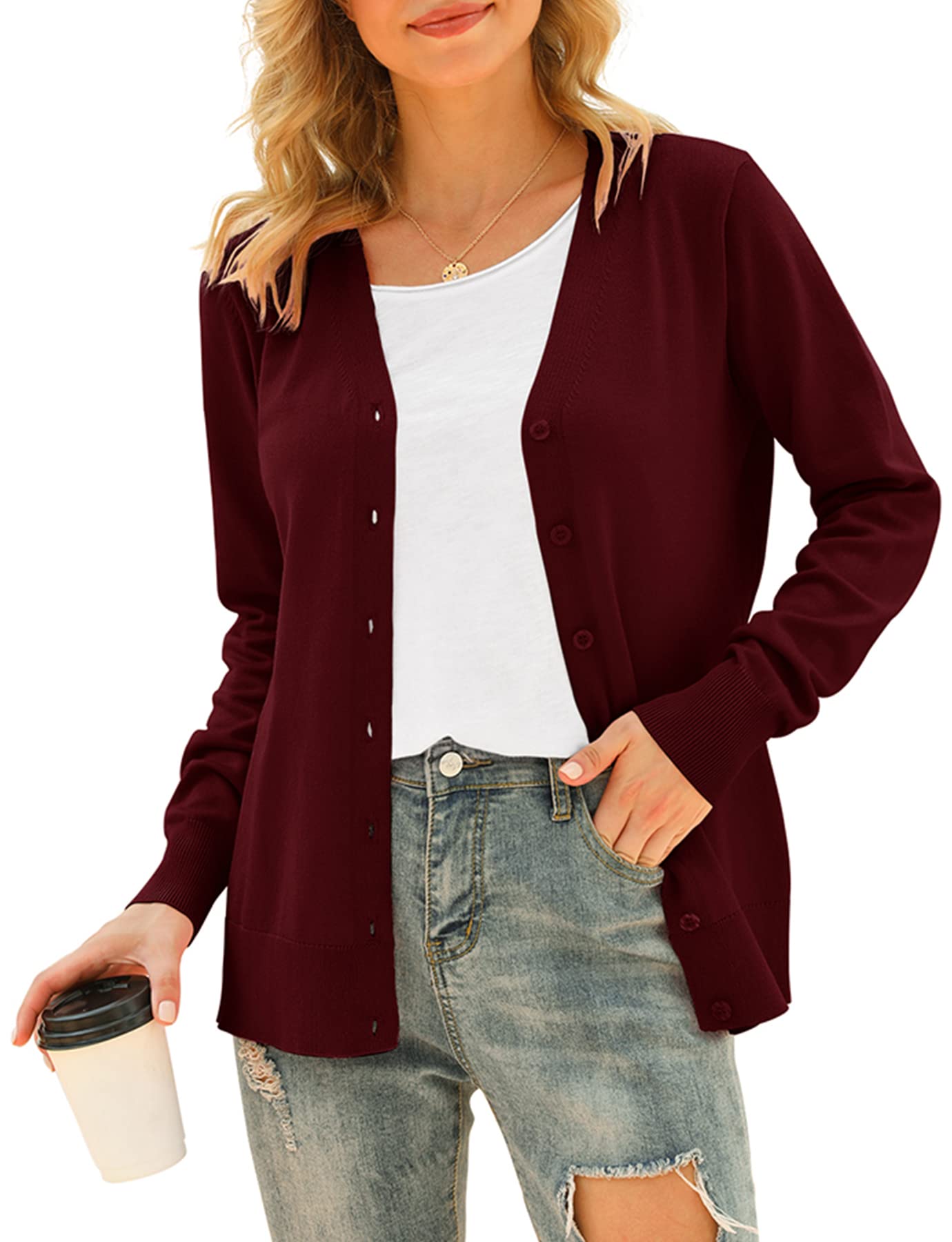Women's V Neck Button Down Knitwear Long Sleeve Soft Basic Knit Cardigan Sweater