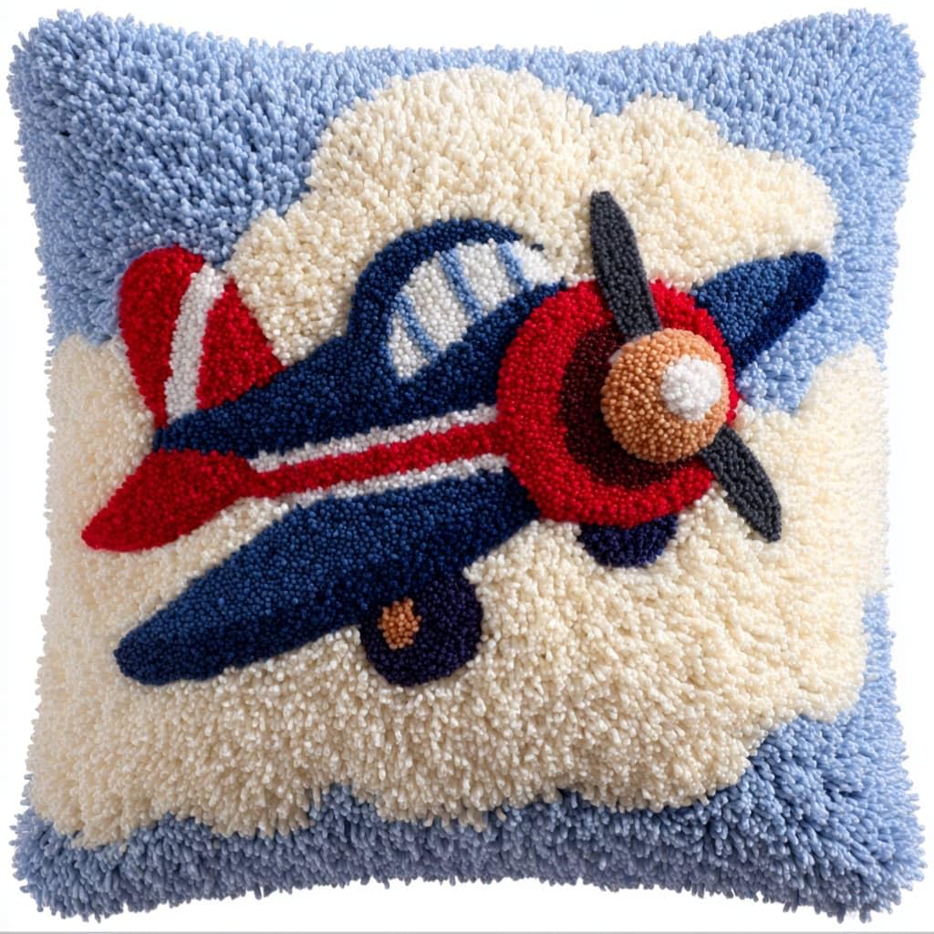 AxiangziK Latch Hook Cushion Kit,Airplane DIY Throw Pillow Cover 43X43Cm
