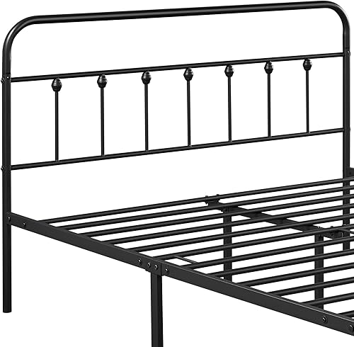 Miniatura 76 de Topeakmart Marco de cama de metal de estilo victoriano tamaño matrimonial con cabecero, base de colchón, no necesita somier, almacenamiento debajo