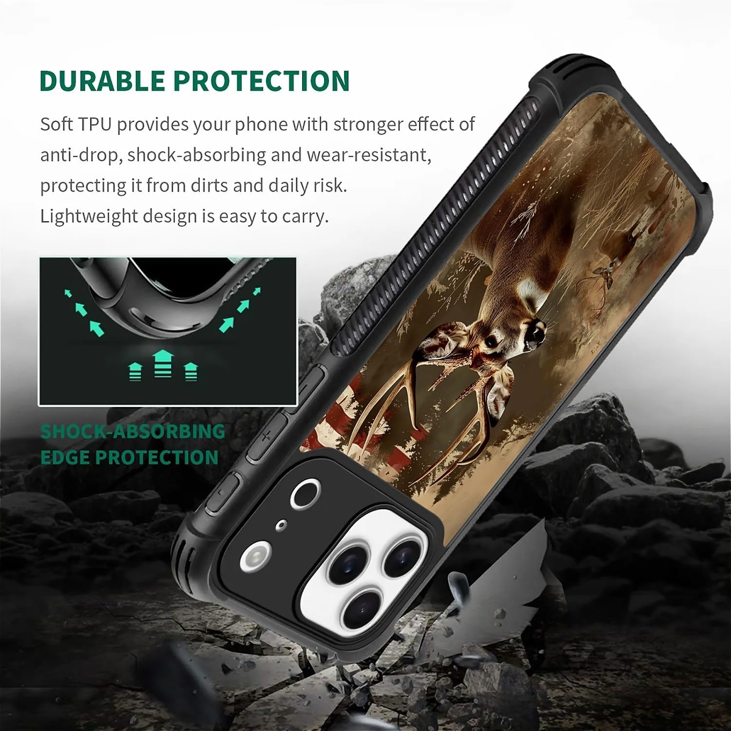 Magnetic for iPhone 17 Pro Max Case, Compatible with MagSafe, TPU Bumper and Hard PC Pattern Back Case Hunting Deer Forest USA Flag - Image 4