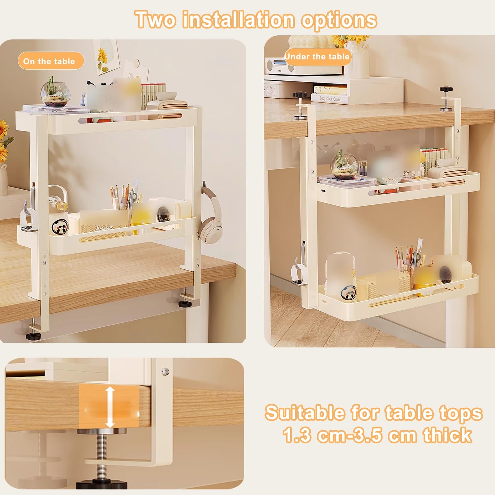 Scaffale da scrivania, a doppio strato, salvaspazio, per scrivania, in robusto acciaio al carbonio, per casa e ufficio, 66 x 15 x 40,5 cm