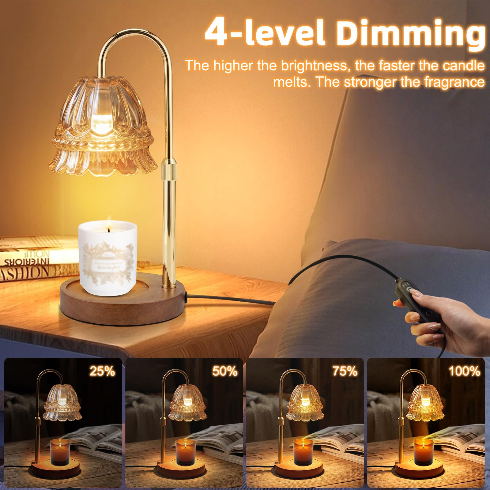 Lámpara Calentadora de Velas, Lámpara Calienta Velas con Temporizador y Atenuador, Candle Warmer Lamp Eléctrico con 2 Bombillas, Vela Lampara Perfumada Altura Ajustable para Hogar Decoración