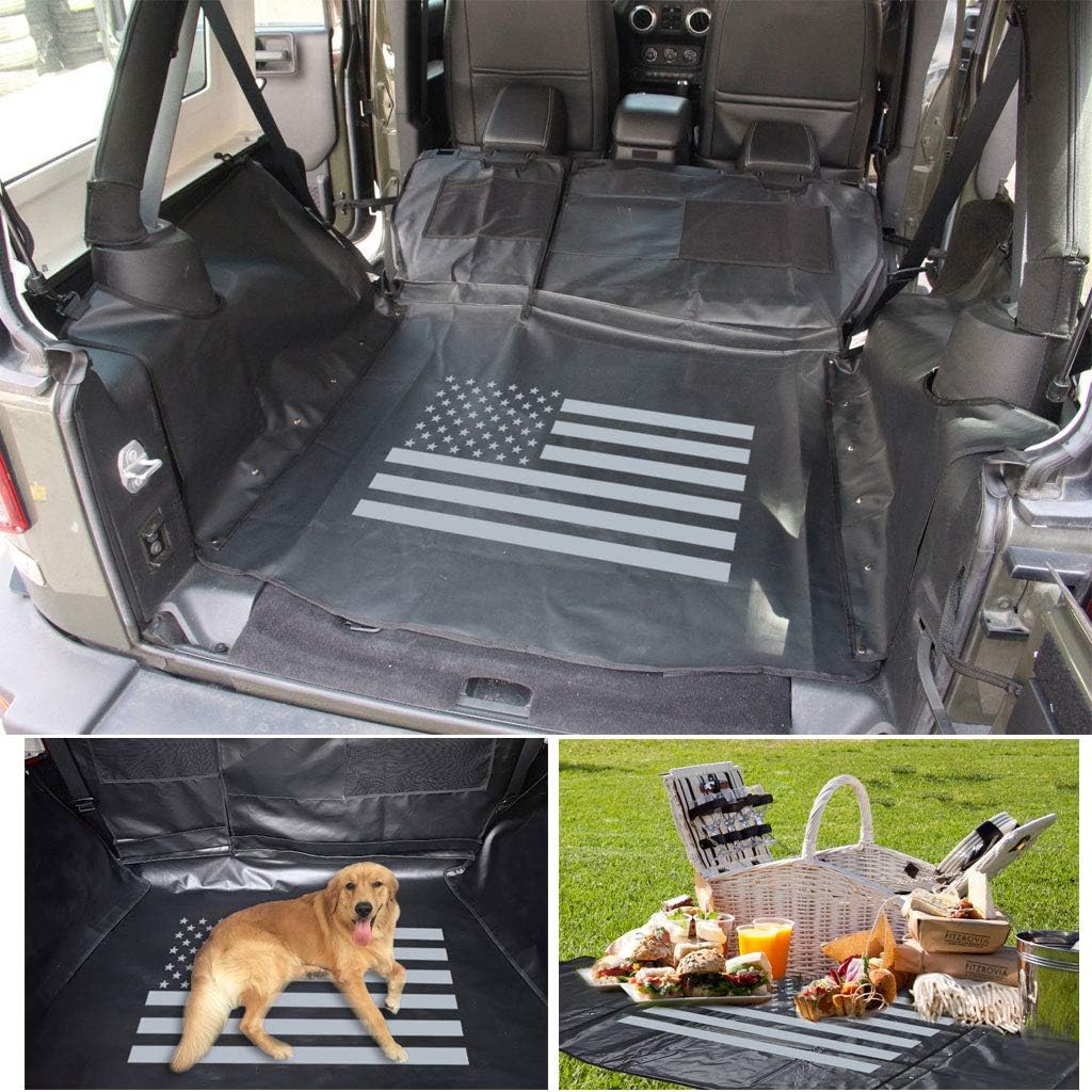 Pet Dog Hammock Style Cargo Cover & Liner For Jeep Wrangler JK JKU – PVC & 600D Oxford, Quilted Waterproof Machine Washable & Nonslip Backing , Seat & Cargo Protection