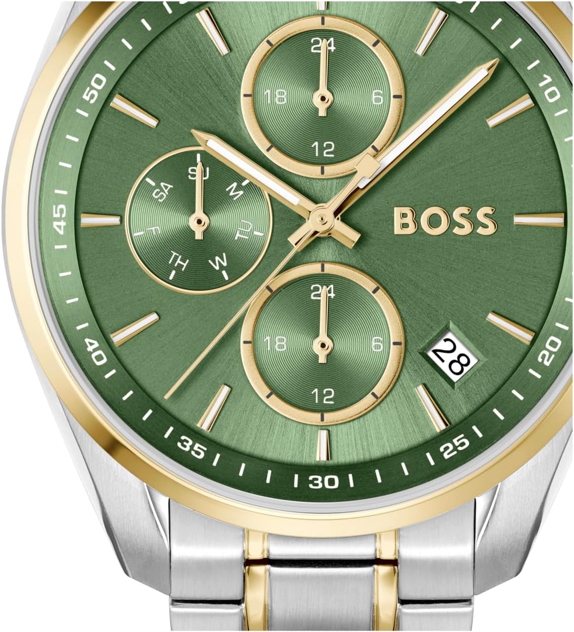 BOSS Grand Tour Women's 3H Quartz Chronograph Watch, Stainless Steel, 3ATM/30m Water Resistant - Stylish, Elegant Timepiece - Gift for Her, 38mm Silver-Green image 2 of 8 B0D9C85FBM