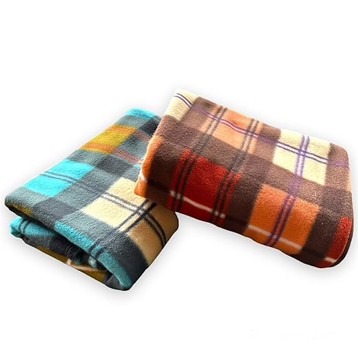 Homescape Fleece Supersoft Blanket Single Bed | Lightweight Bed Blanket | Ac Blanket (60 x 90 inches) Brown & Green - Set of 2