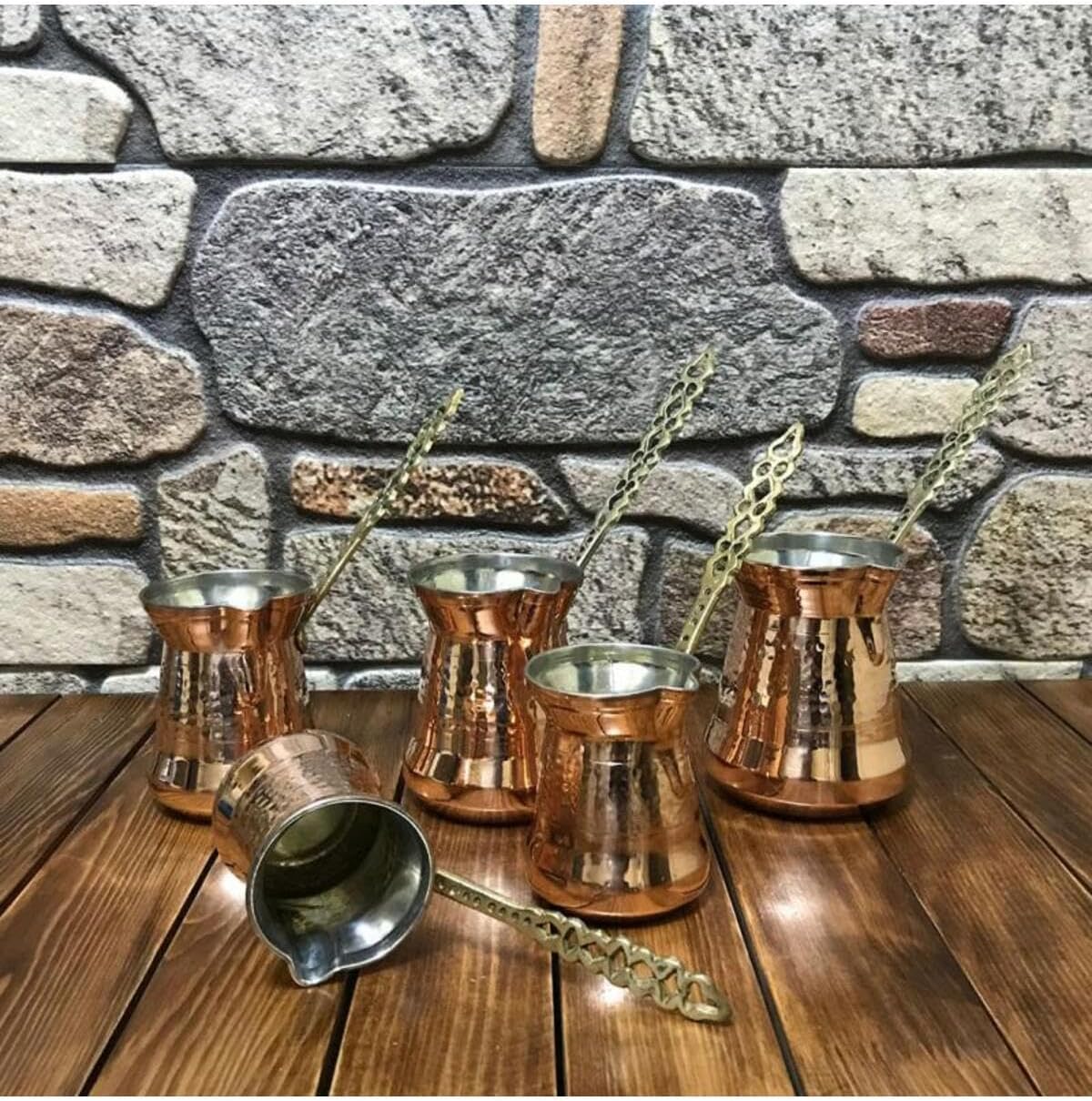 SODEF Copper Coffee Pot Set Turkish Style - Thin Copper 5 Piece Set for Authentic Coffee Brewing Experience - Multicolor, One Size