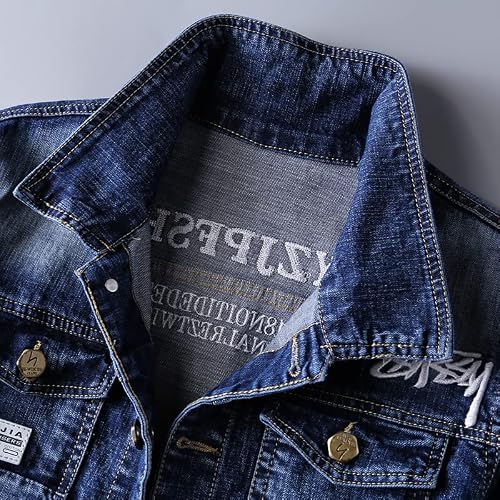 Winter Washing Male Youth Casual Teenagers Hip Hop Jacket Denim Clothes Embroidery Male Coat Men Blue Xl #TOP5