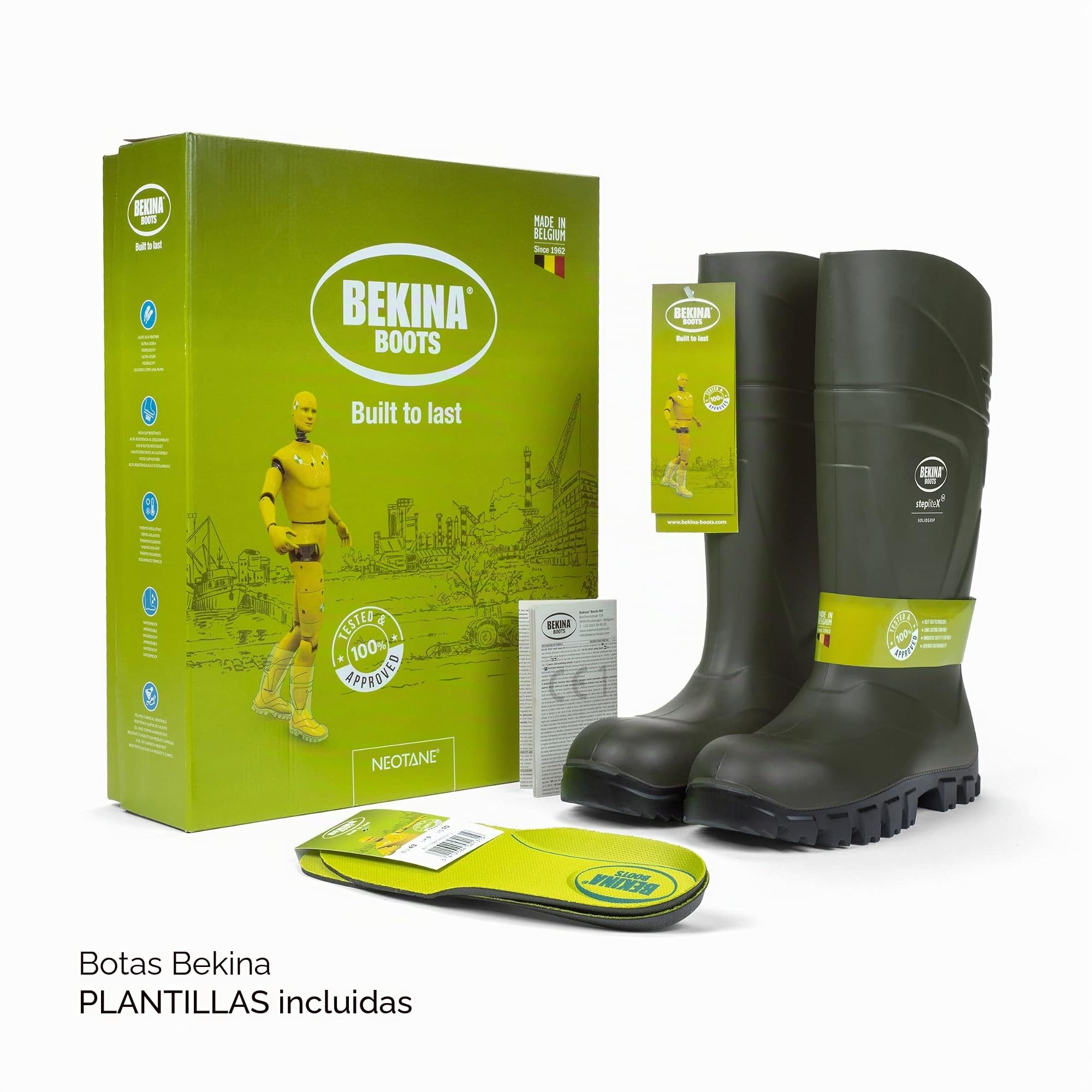 Botas de Seguridad y de Trabajo para Hombres y Mujeres Incl. Puntera de Acero, para Uso agrícola, garantizan una excelente adherencia, protección Aislante -30 Grados, Verde, EU 42