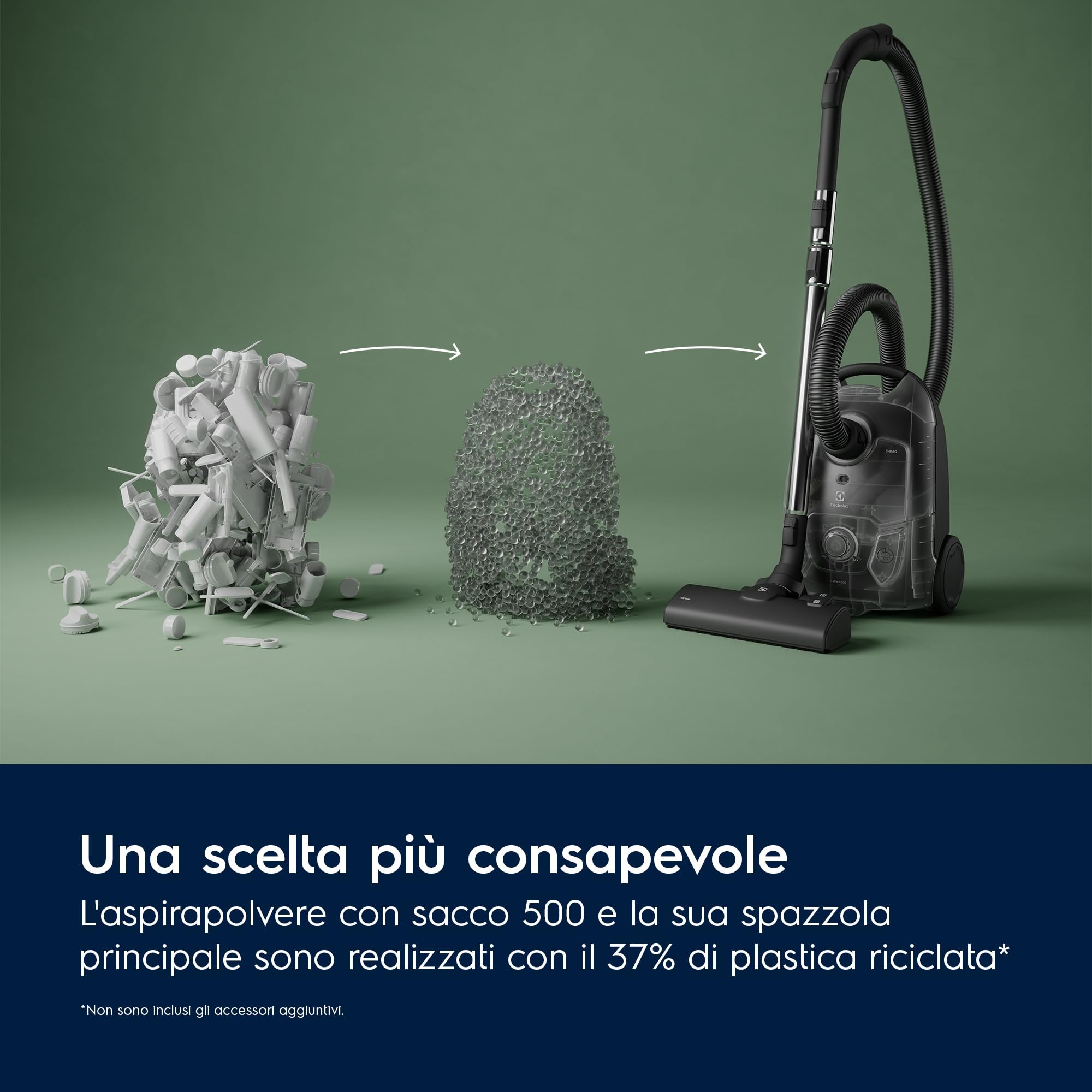 Electrolux EB51C1OG con Sacco, 500 Bagged Cleaner, Elevata filtrazione, Potente 650W, 3L Capacità Sacchetto, 78 dB, Verde Oceano