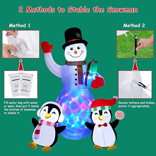 Miniatura 7 de Decoraciones inflables de Navidad para exteriores, muñeco de nieve inflable de 8 pies con pingüinos, decoración de Navidad inflable de SOLLED para