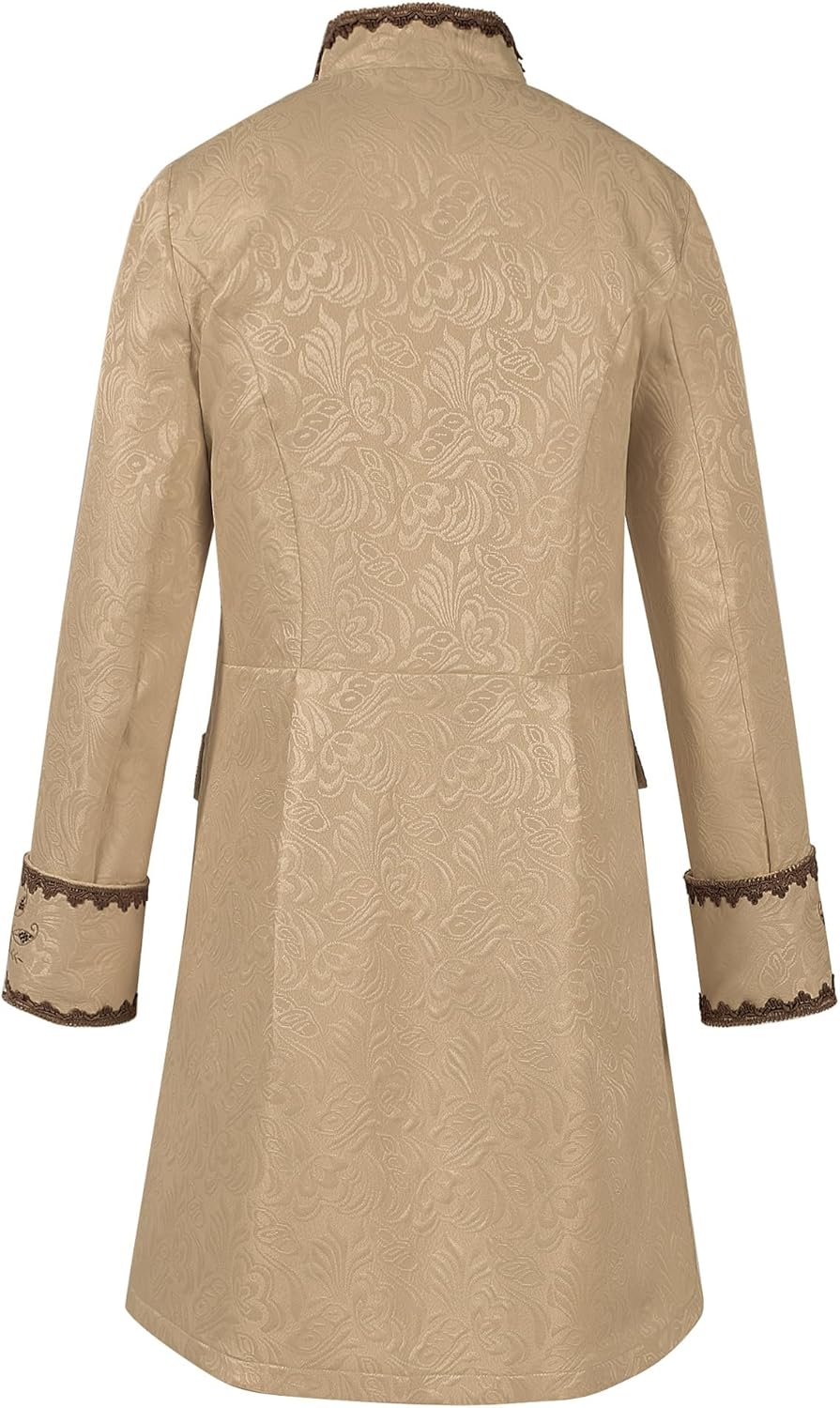 Medieval Renaissance Long Coat, Stand Collar, Mens Gothic Embroidered Jacket, Steampunk Vintage Style, 3 Colors