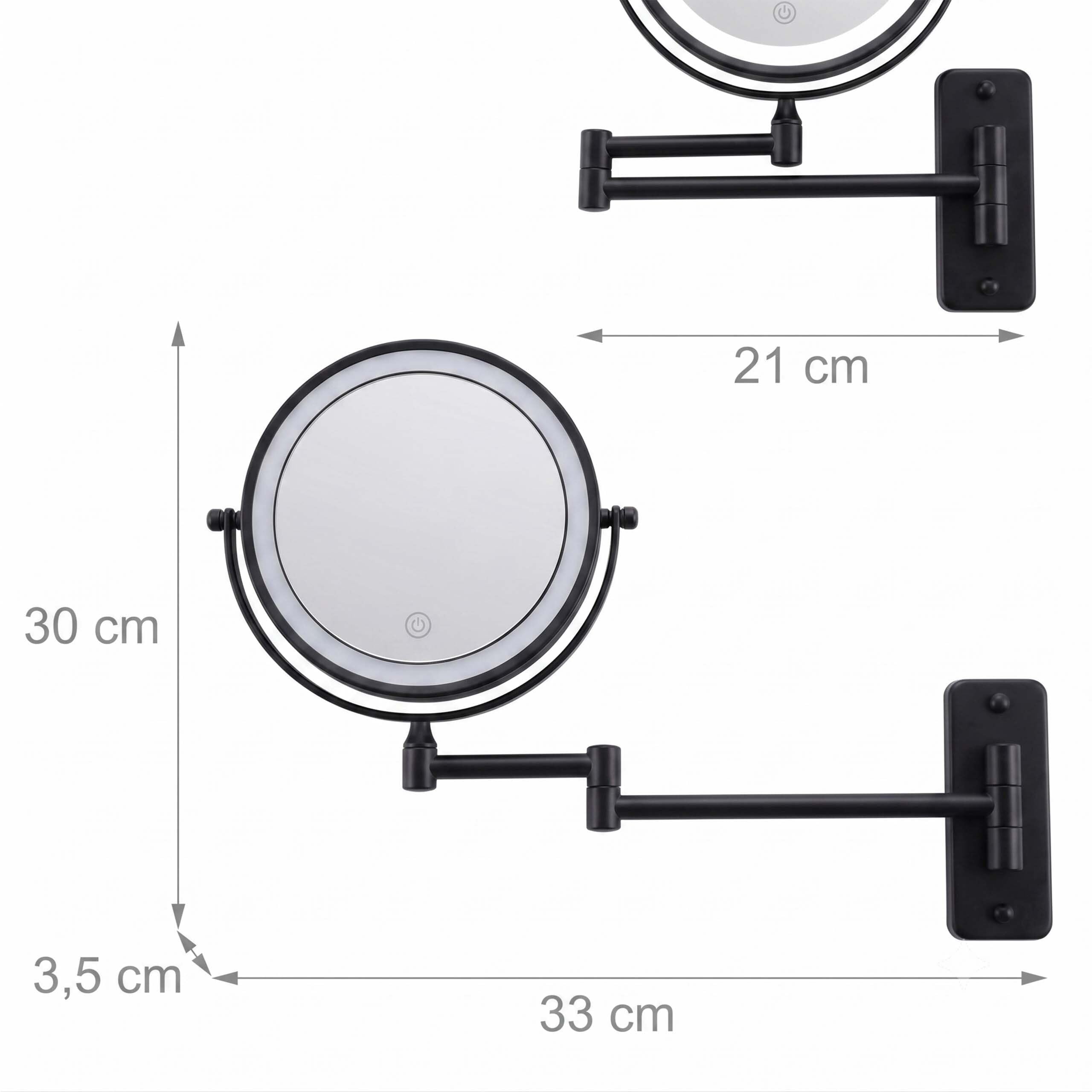Relaxdays Miroir de Maquillage LED, Bras Mural & USB, 1x/10x, Salle de Bain