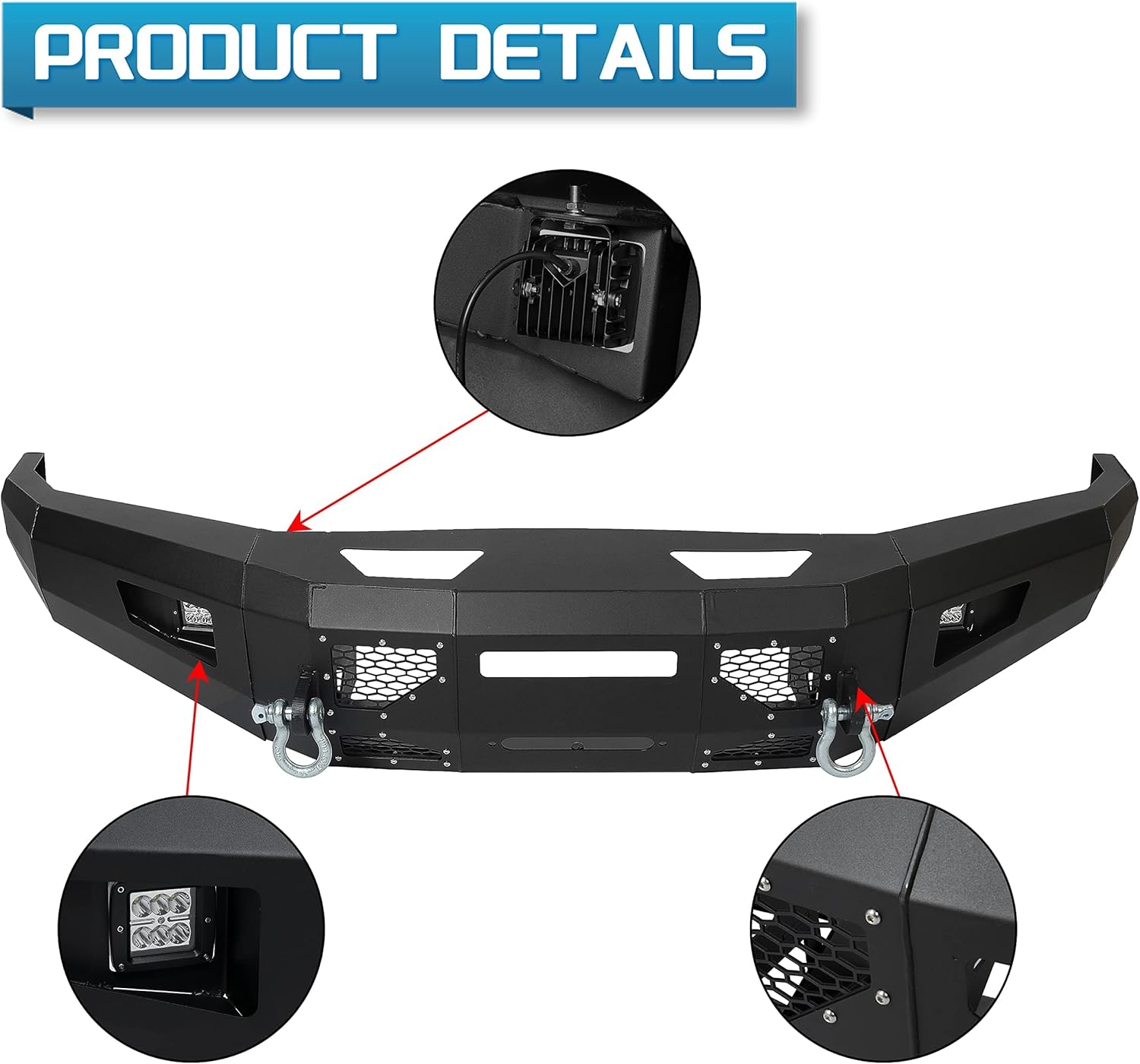 ECOTRIC Front Bumper Compatible with 2017-2022 Ford F250 F350 F450 Super Duty W/LED Light, Winch Plate and D-Rings 3 PCS Bumper Assembly Steel Powder Coated Black - 2 packages