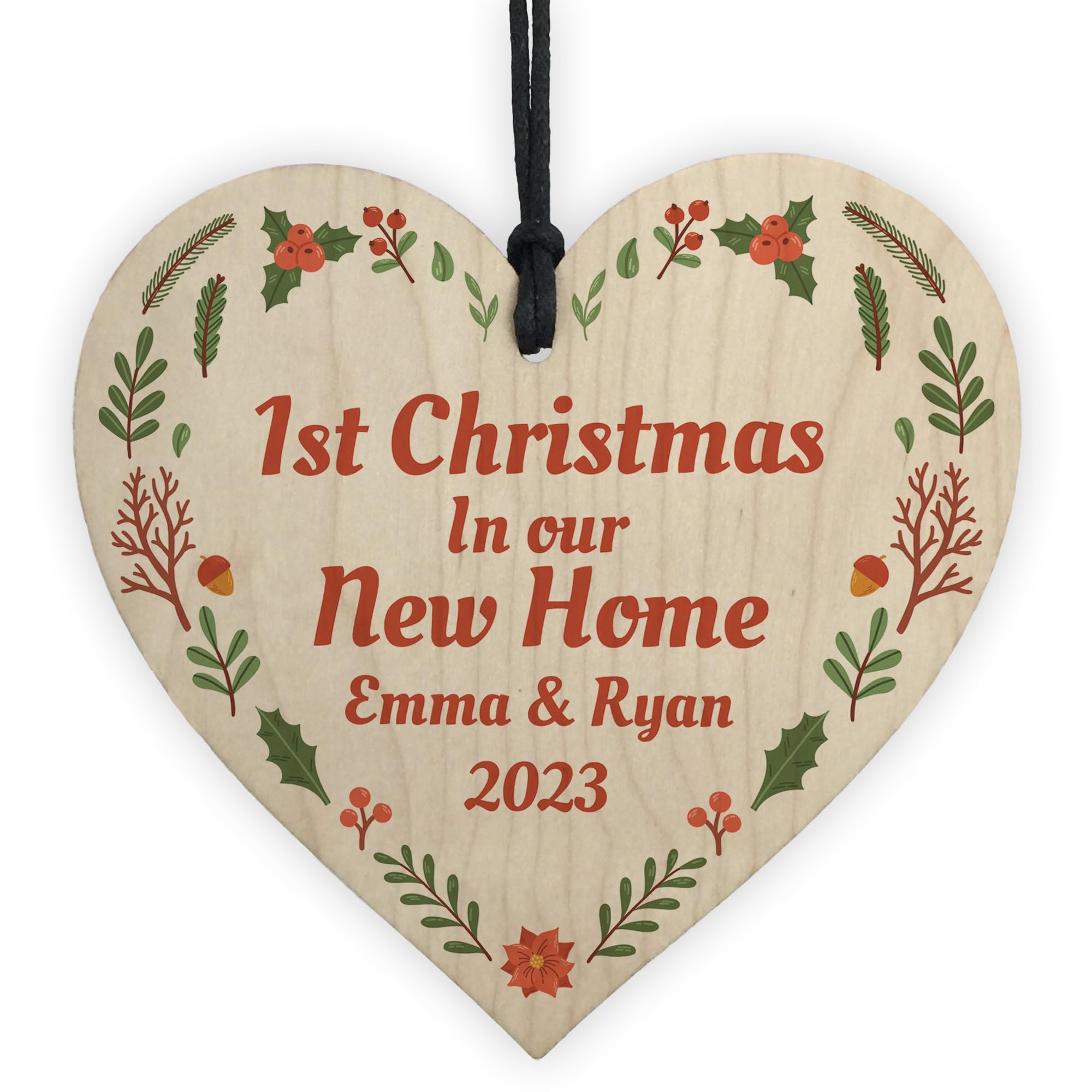 Red Ocean Personalised First Christmas In New Home Wooden Bauble Decoration, Hanging Christmas Tree Decoration, New Home Bauble, Personalised Christmas Baubles