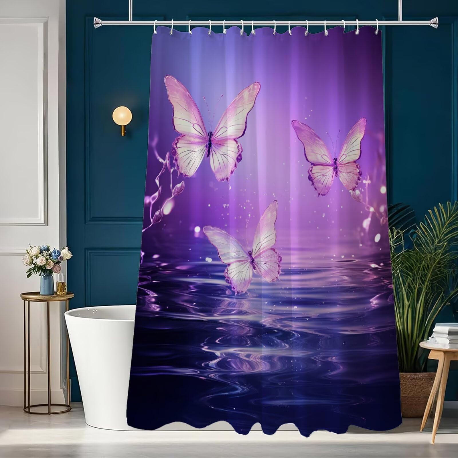 Fioletowa zasłona prysznicowa 200 x 240 cm, wodoodporna, szybkoschnąca tkanina poliestrowa, bardzo długa zasłona prysznicowa z obciążonym dnem i 12 haczykami, nadaje się do prania, zasłona łazienkowa