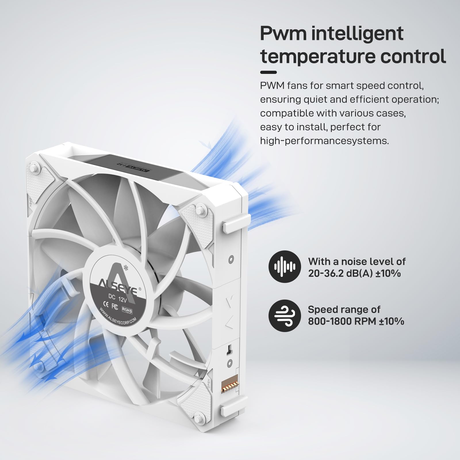 ALSEYE i12 - Kit de ventilador de carcasa para PC, tres ventiladores ARGB y PWM con estructura de conexión a presión (kit i12 blanco)