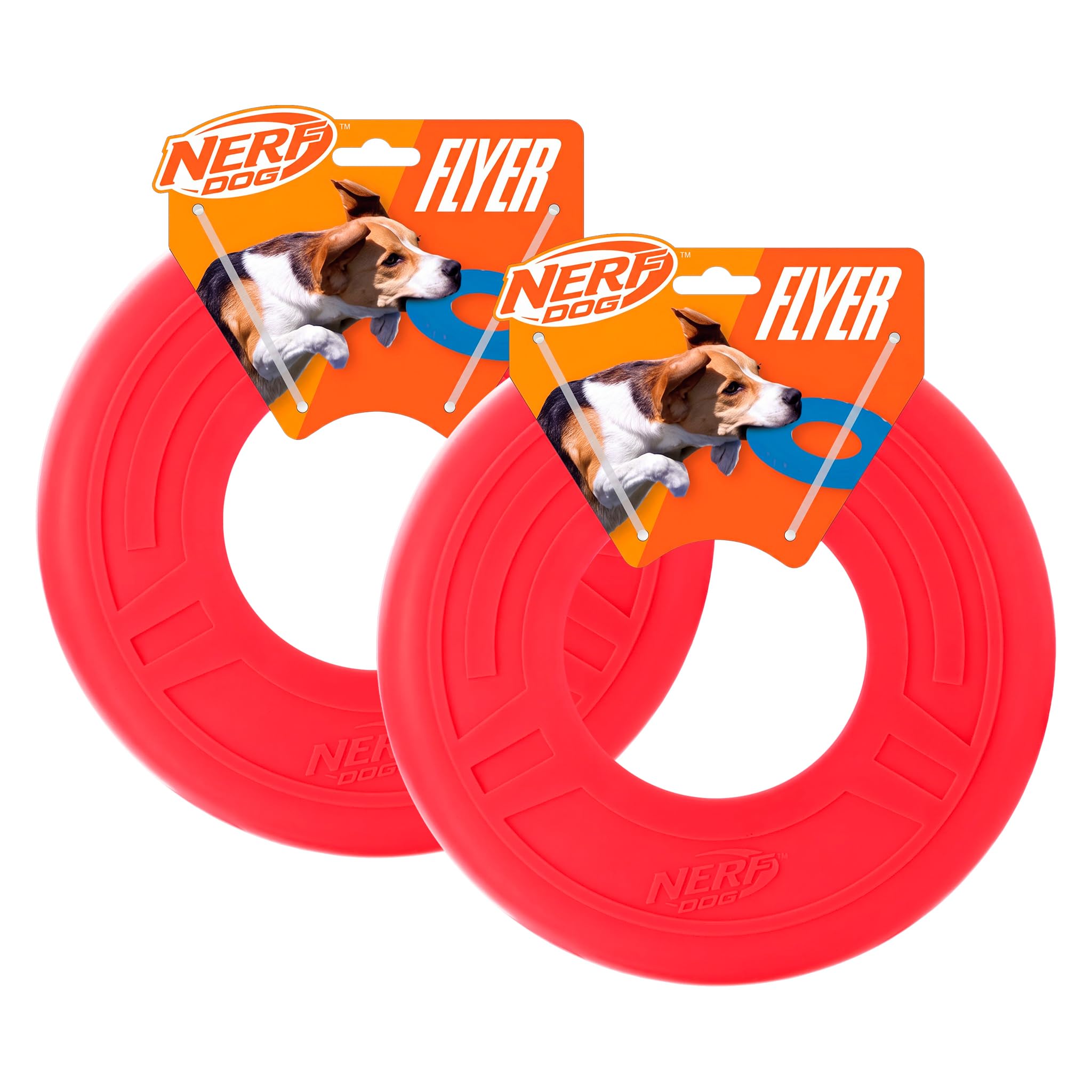 Nerf Dog Atomic Flyer Outdoor Dog Toy, 10 Inch Flying Disc Dog Fetch Toy, Rubber Dog Toy for Medium Dogs and Large Dogs, Red (Pack of 2)
