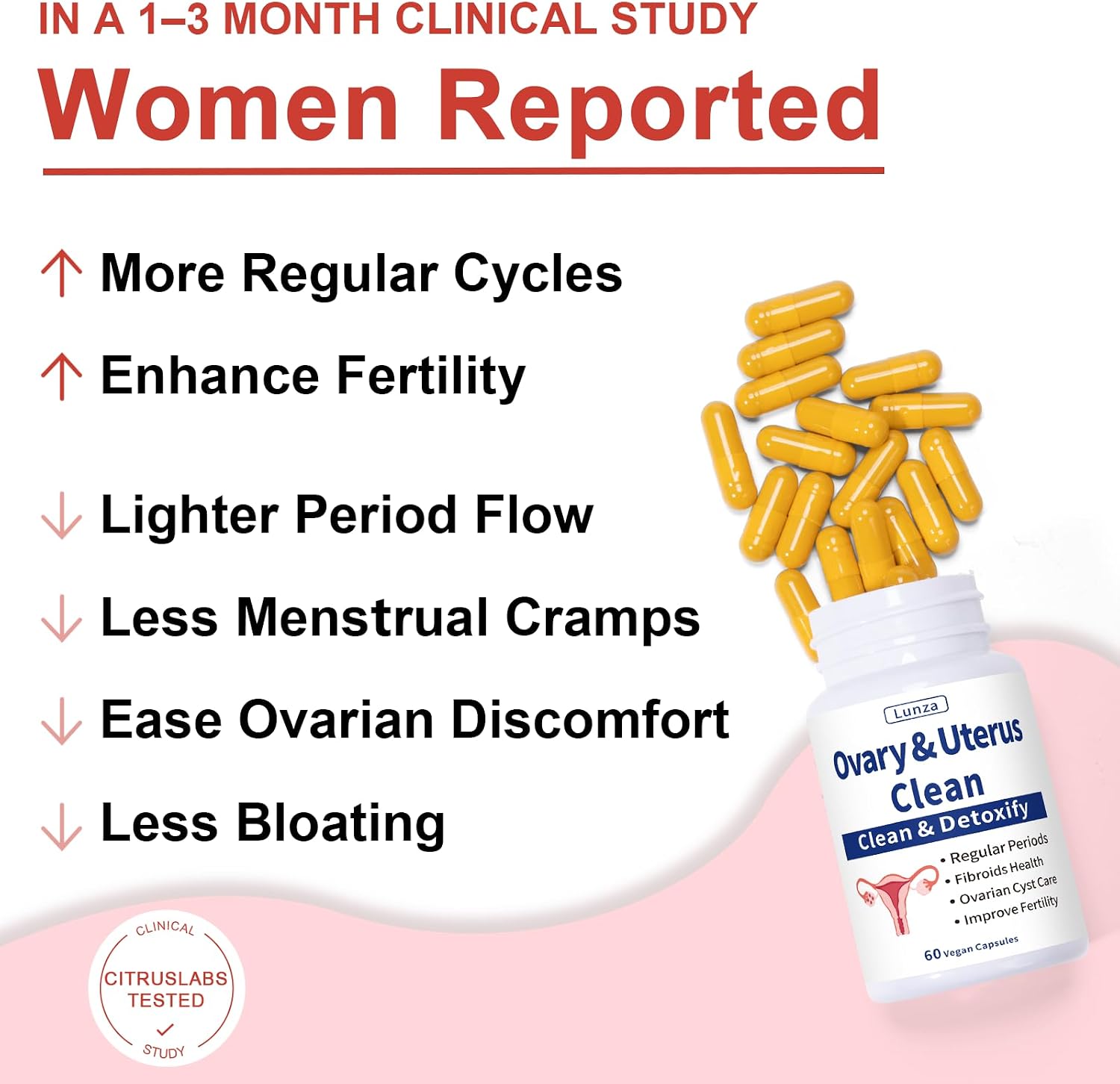 Lunza Ovary and Uterus Cleanse, Uterus Cleanse, Regular Periods, Fertility, Ovarian Cyst Health & Fibroids Support, for Abnormal Bleeding, No Cramps, 60 Vegan Capsules